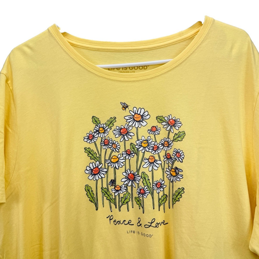 Life is Good Yellow Floral Peace Love Short Sleeve Crusher Lite Tee XXXL 3X